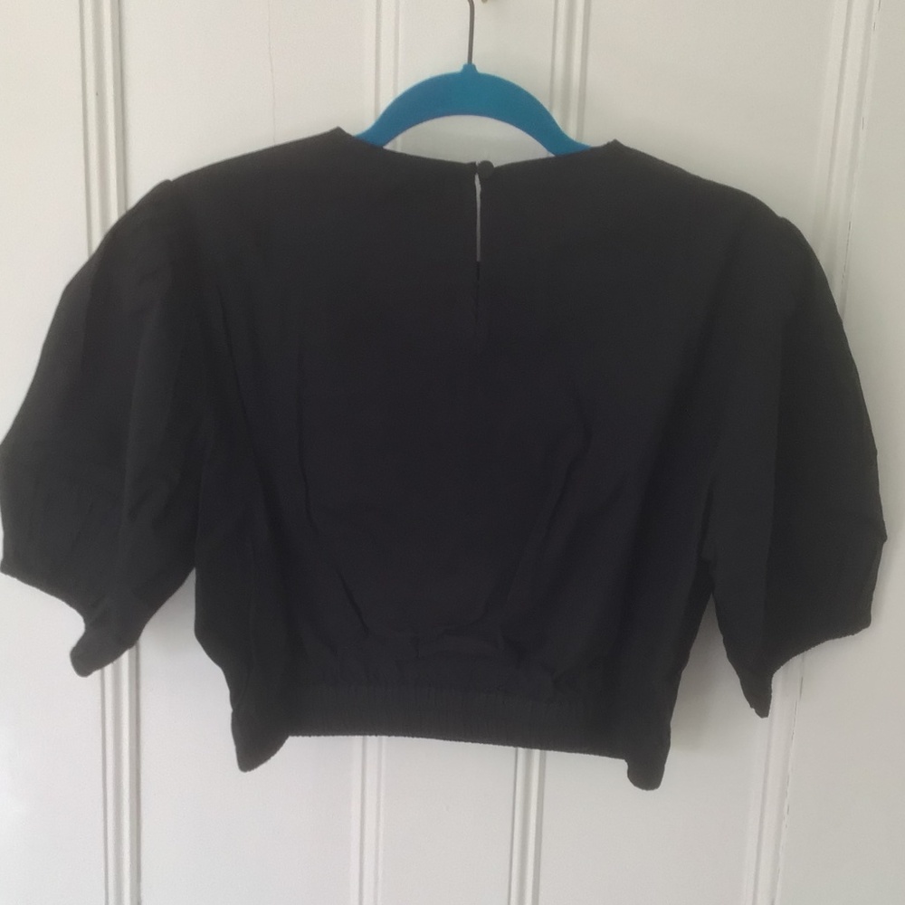 Amour Vert Lisa Organic Cotton Poplin Top Black Eyelet Crop in Large, New - Picture 6 of 9